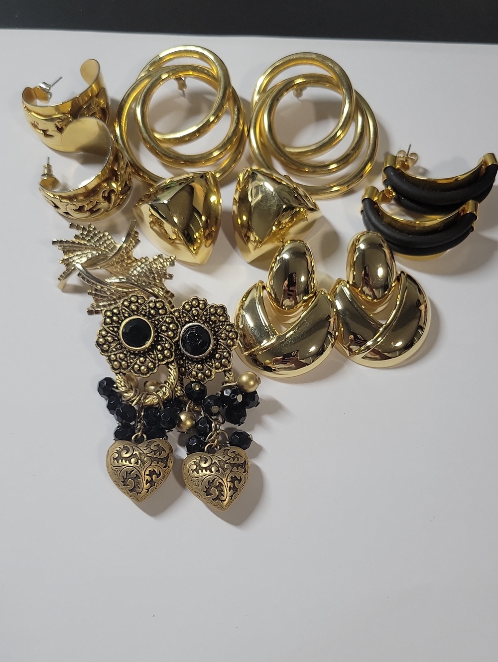 Gold Tone and Black Heart Drop Earrings - Women's Fashion Jewelry Lot